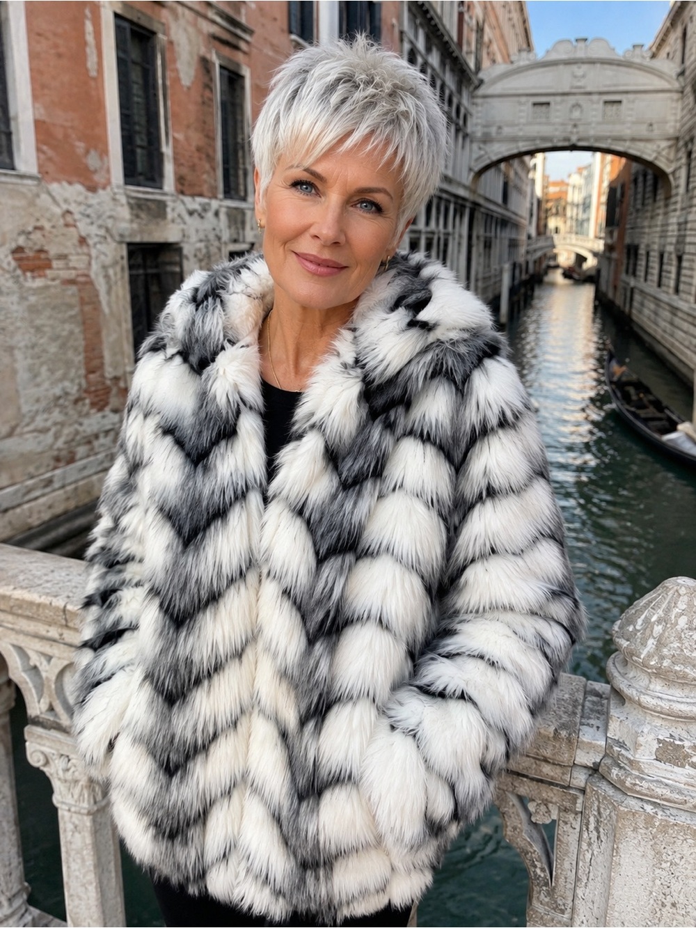 Faux Fur Chevron Jacket